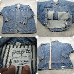 Pepe Jean‎ Jacket Mens Free Size ~XL Medium Wash Denim Button Cotton VTG Rare